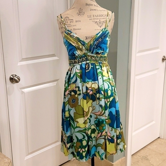 OC by Oleg Cassini VTG 760's Lime Green Strappy Y2k Midi Silk Dress - Size 4 - Picture 3 of 10